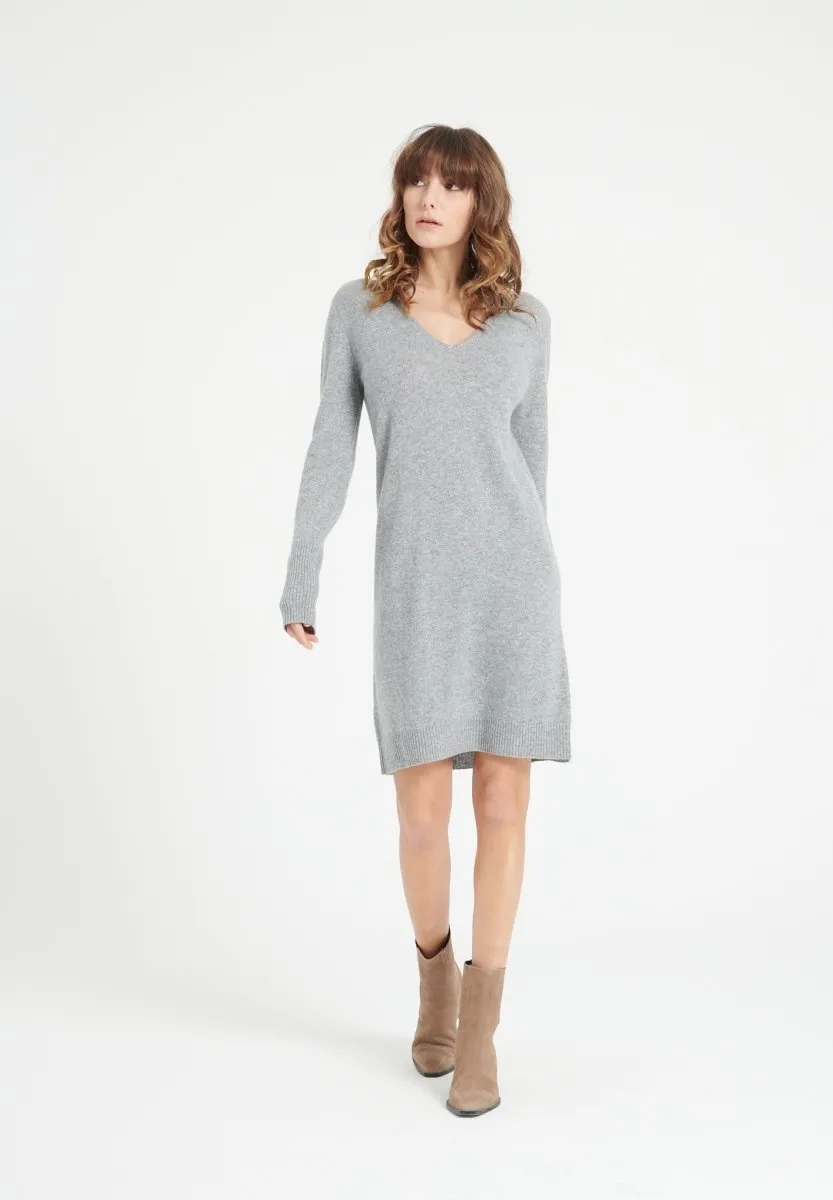 Robe col V cachemire gris clair femme - LILLY 10