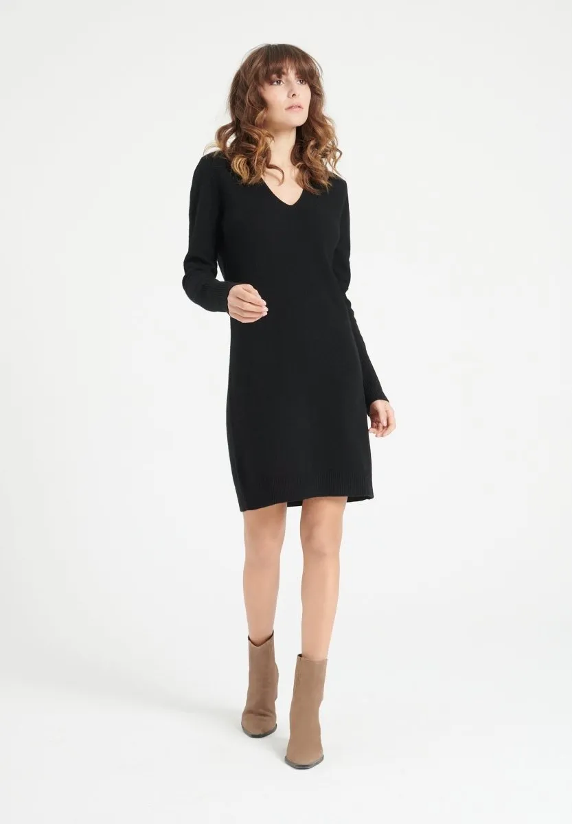 Robe col V cachemire noir femme - LILLY 10