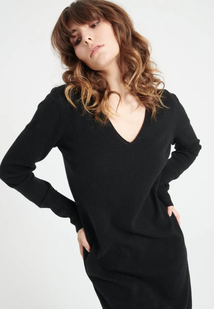 Robe col V cachemire noir femme - LILLY 10