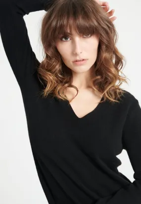 Robe col V cachemire noir femme - LILLY 10