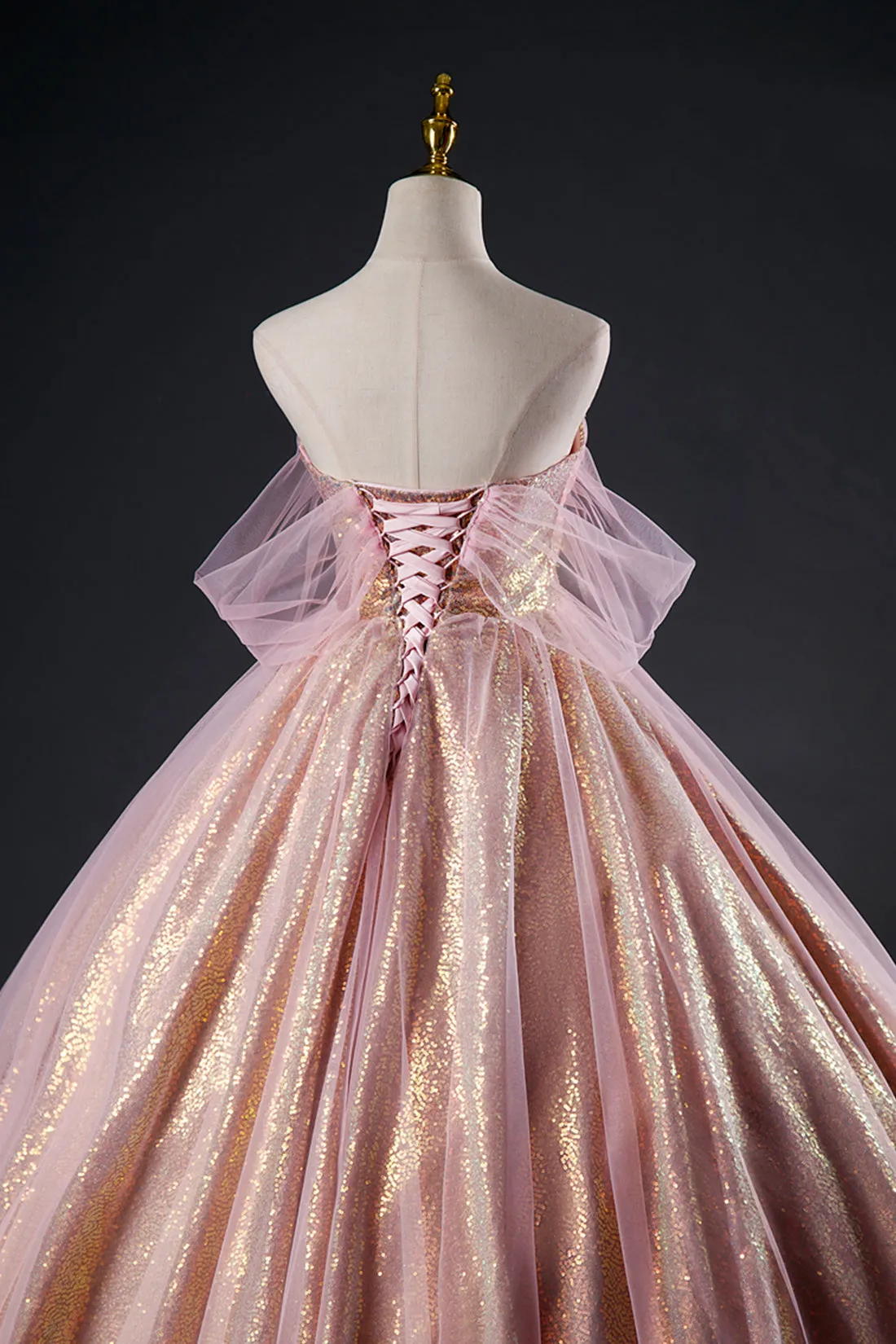 Shiny Tulle Sequins Long Prom Dress, Beautiful Pink Formal Dress Sweet 16 Dress