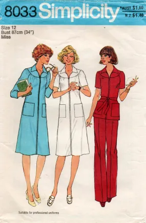 Simplicity 8033 Womens Zip Front Round Yoked Dress Top & Pants 1970s Vintage Sewing Pattern Size 12 Bust 34 inches