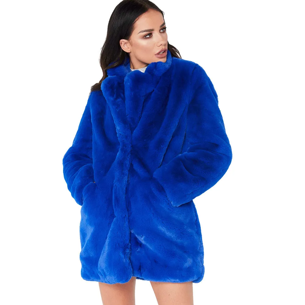 Solid Color Lapel Loose Faux Fur Women Teddy Coat
