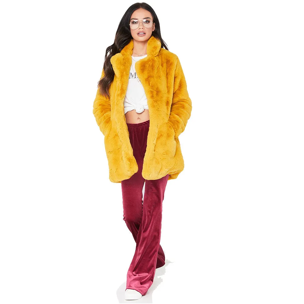 Solid Color Lapel Loose Faux Fur Women Teddy Coat