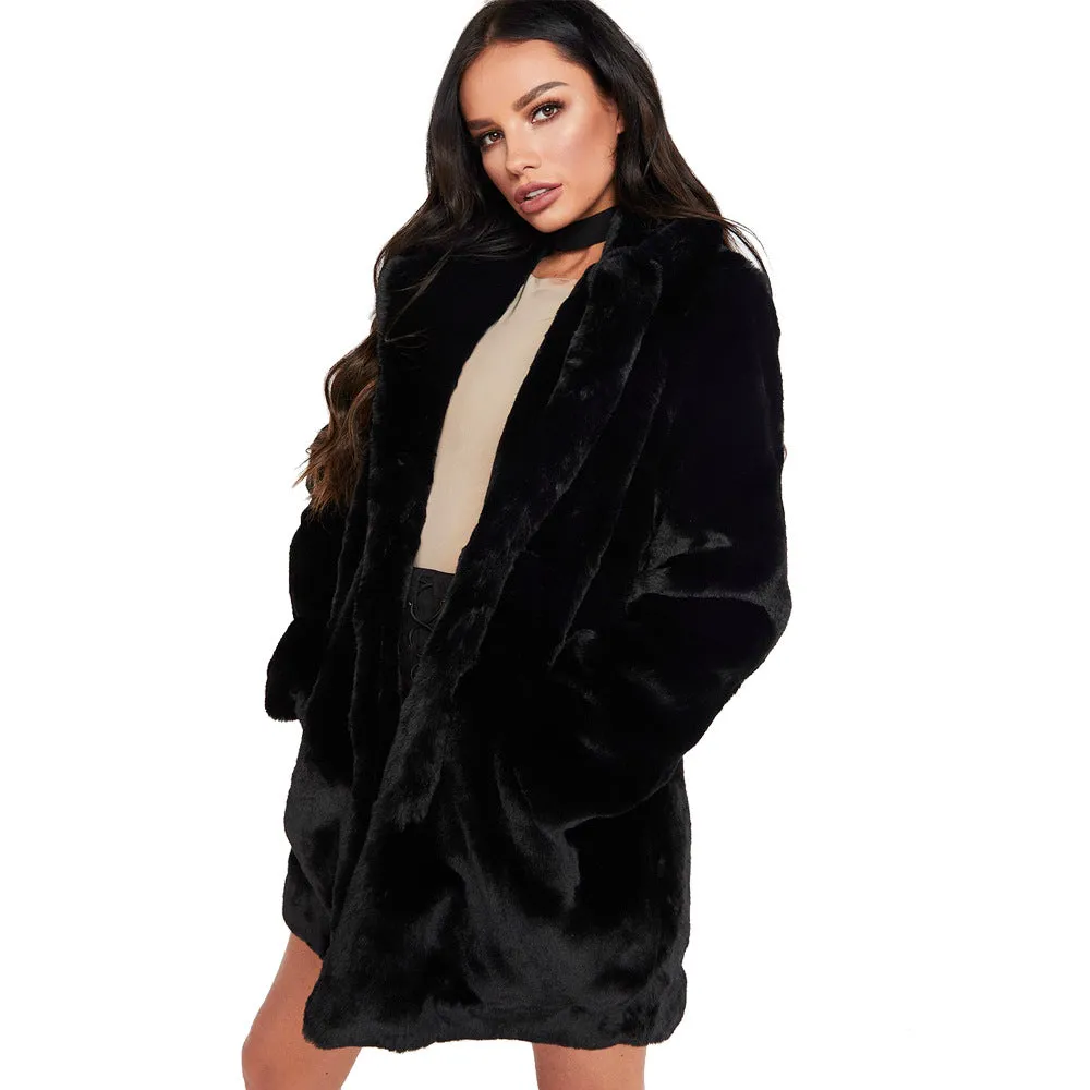 Solid Color Lapel Loose Faux Fur Women Teddy Coat