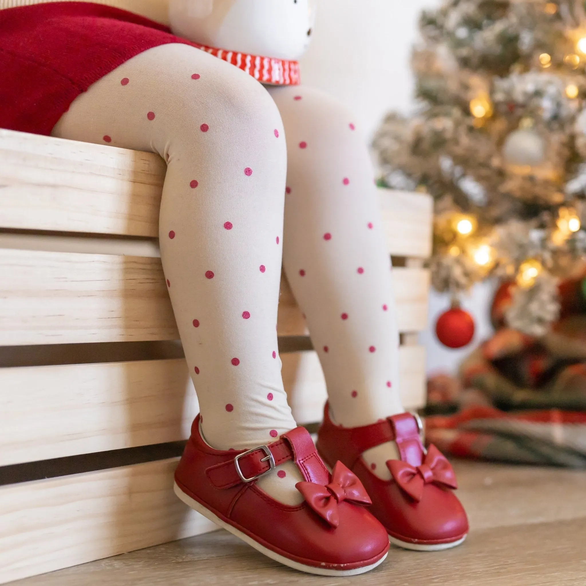 Sparkle Dot Nylon Tights - Vanilla/Crimson