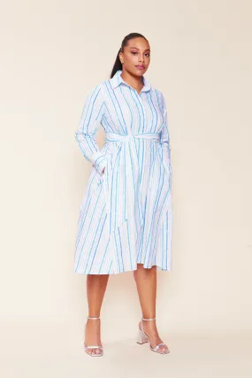 Striped Cotton-poplin Shirt Dress in Blue