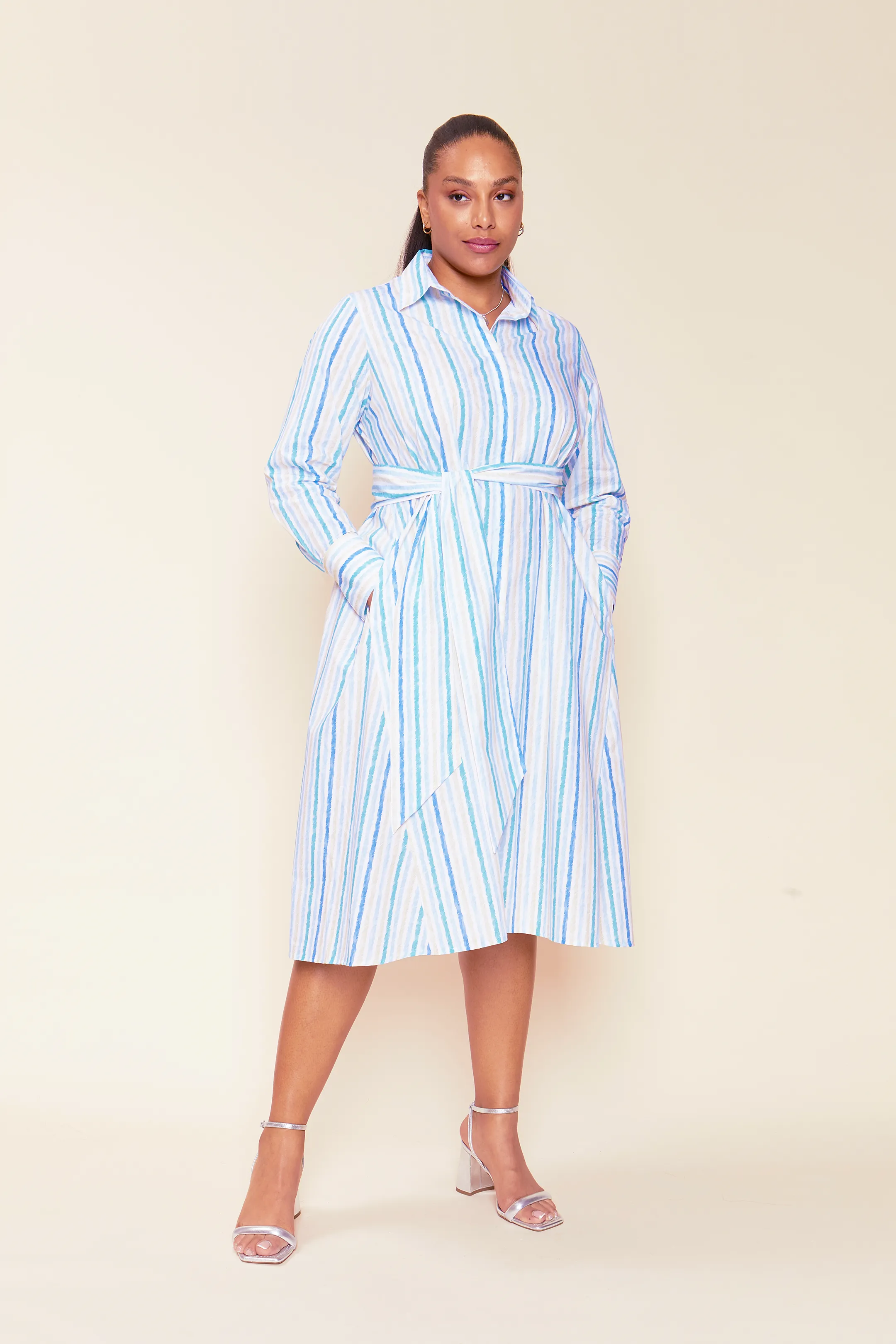 Striped Cotton-poplin Shirt Dress in Blue