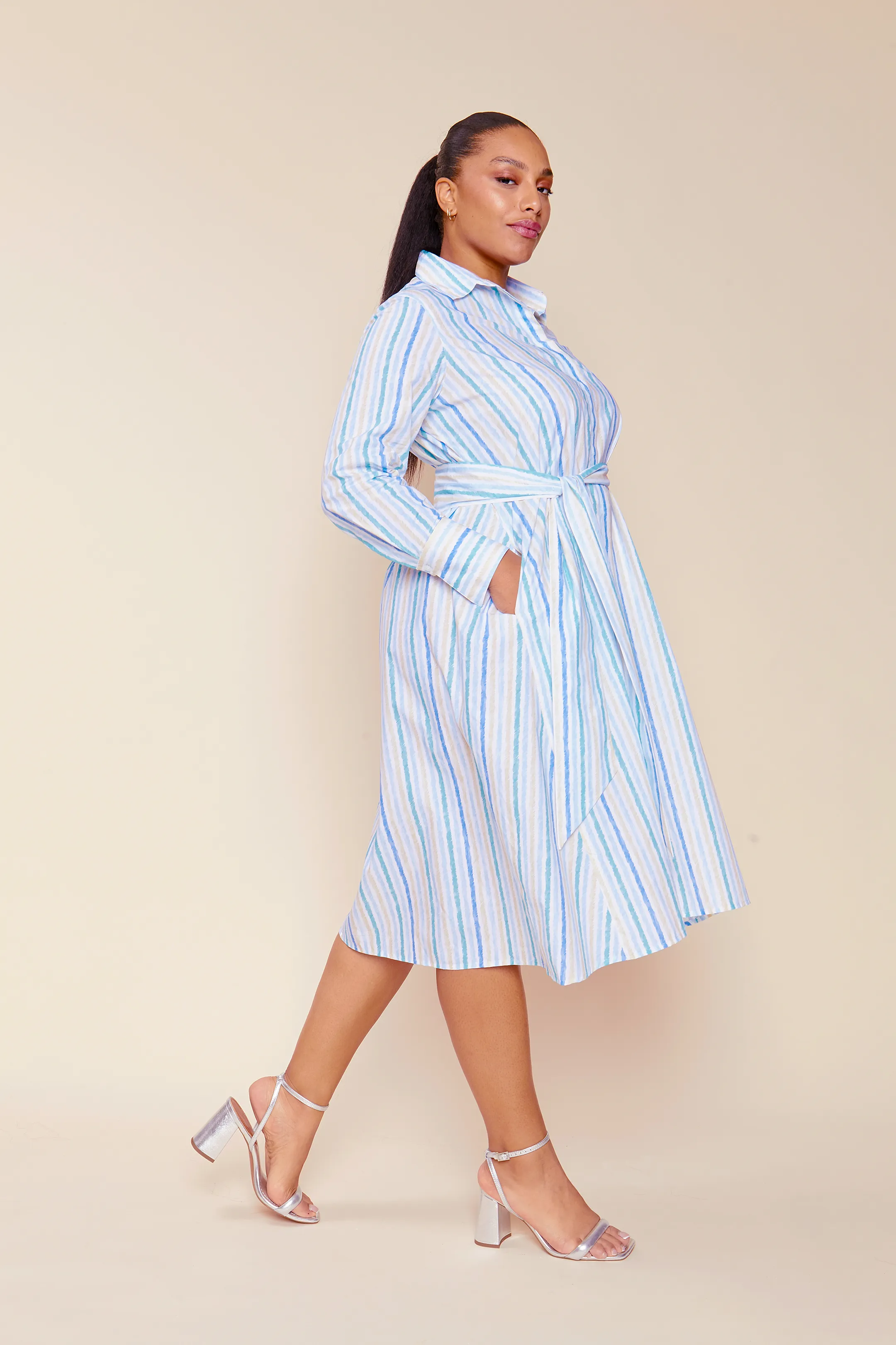 Striped Cotton-poplin Shirt Dress in Blue