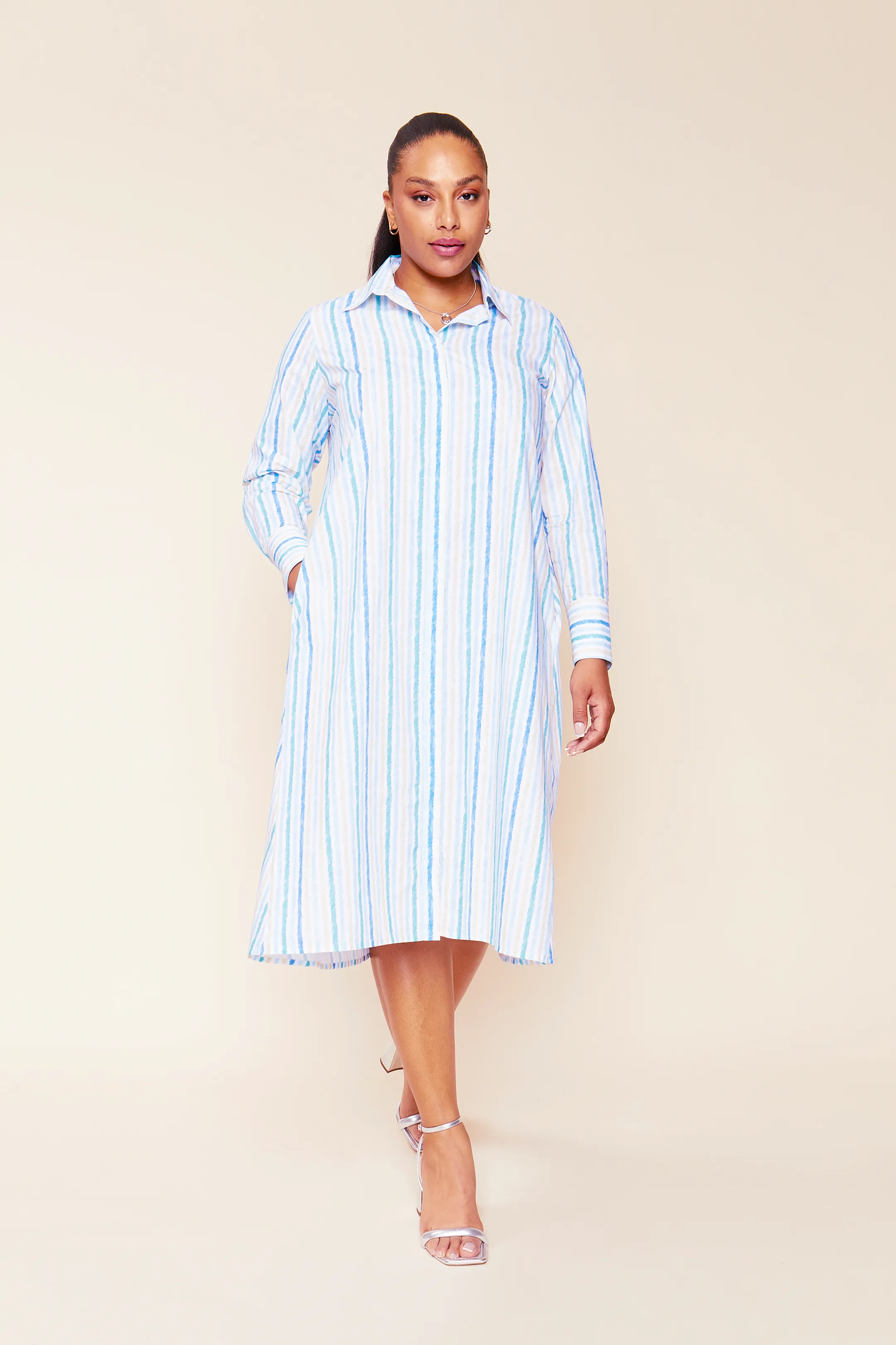 Striped Cotton-poplin Shirt Dress in Blue