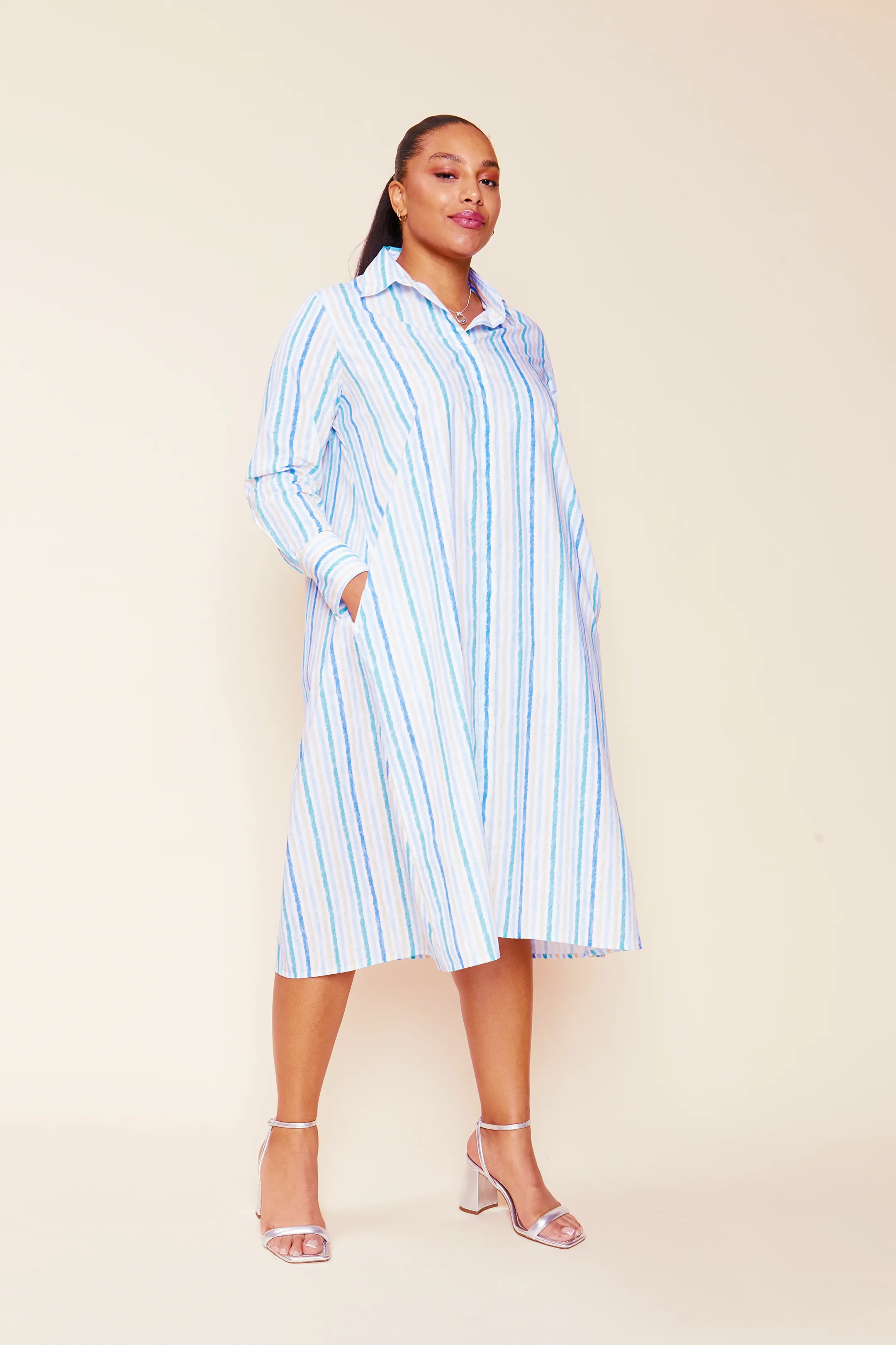 Striped Cotton-poplin Shirt Dress in Blue