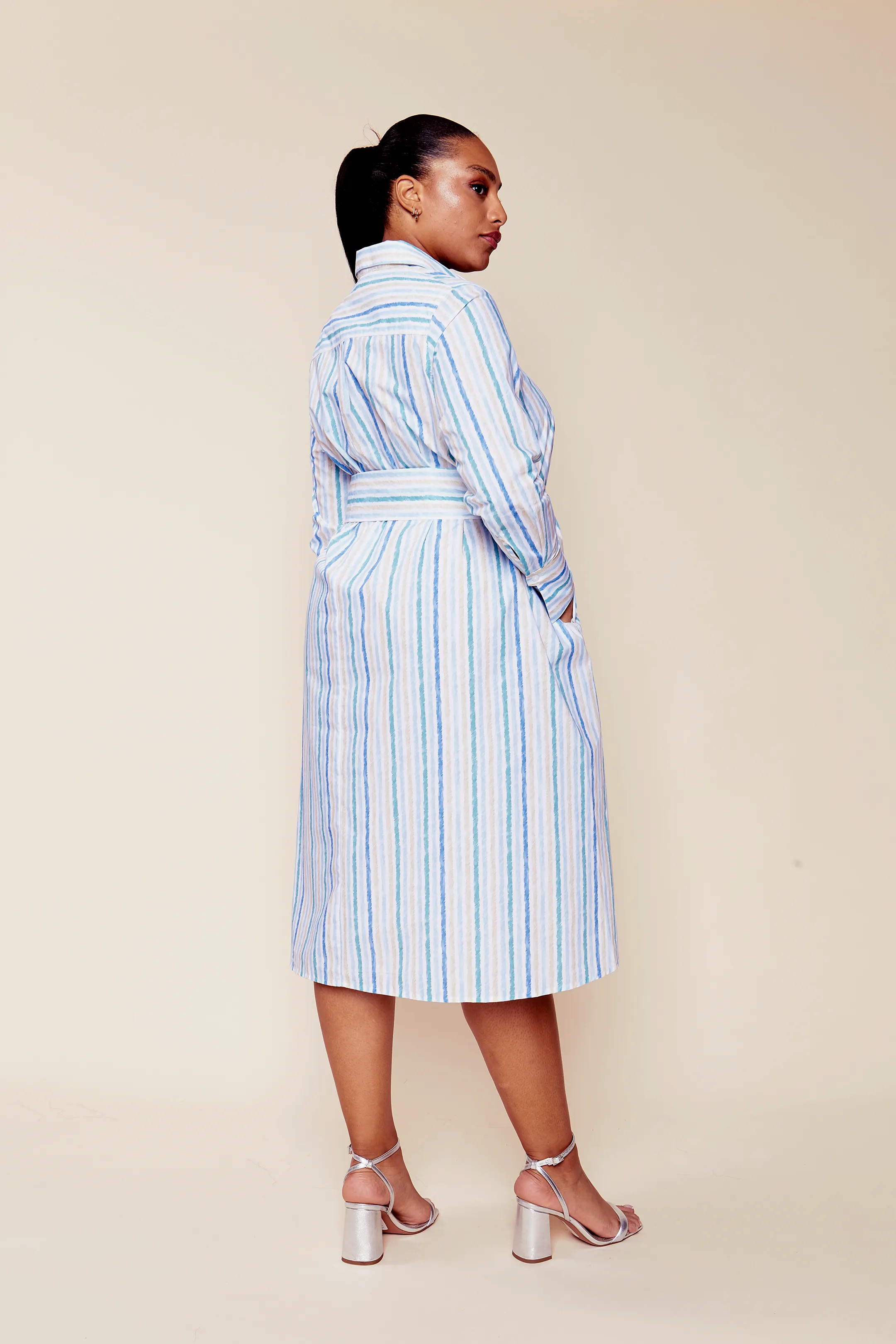 Striped Cotton-poplin Shirt Dress in Blue