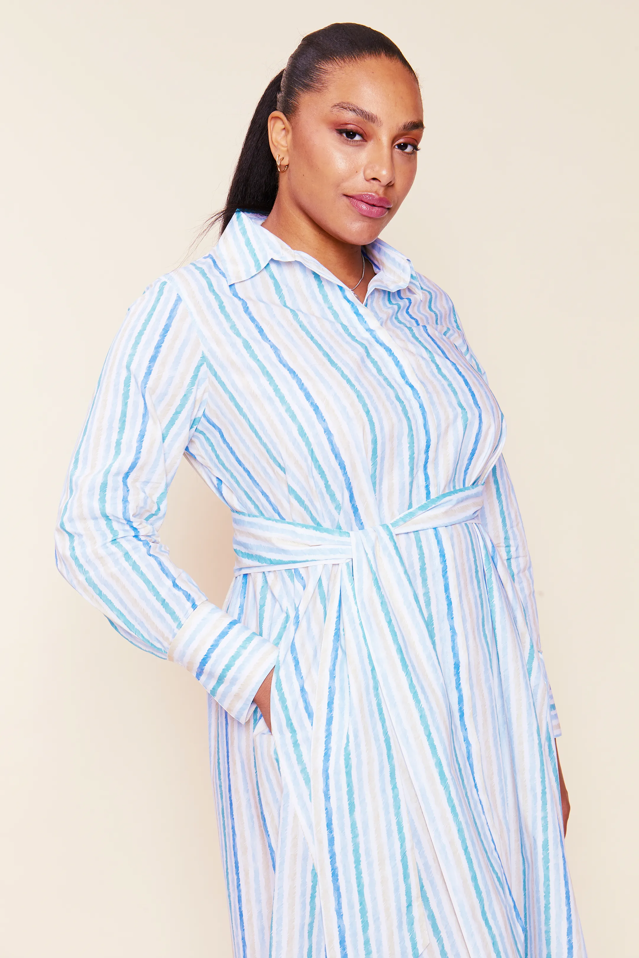 Striped Cotton-poplin Shirt Dress in Blue
