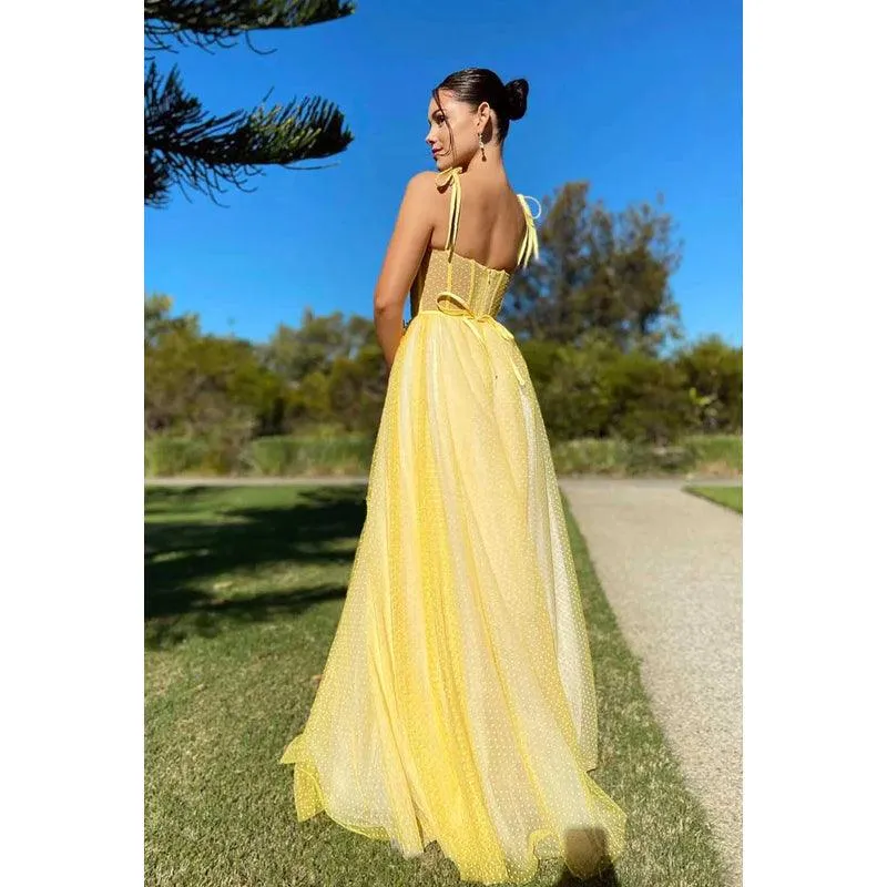 Sweetheart Spaghetti Straps Polka Dot Tulle A-Line Prom Dress