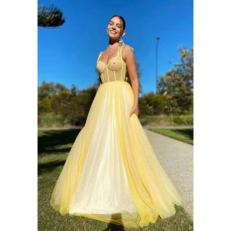 Sweetheart Spaghetti Straps Polka Dot Tulle A-Line Prom Dress