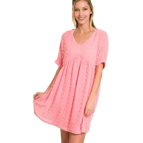 Swiss Dot Babydoll Dress, Dark Pink