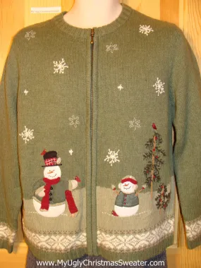 Tacky Cheap Ugly Christmas Sweater with Snowmen in a Winter Wonderland (f540)