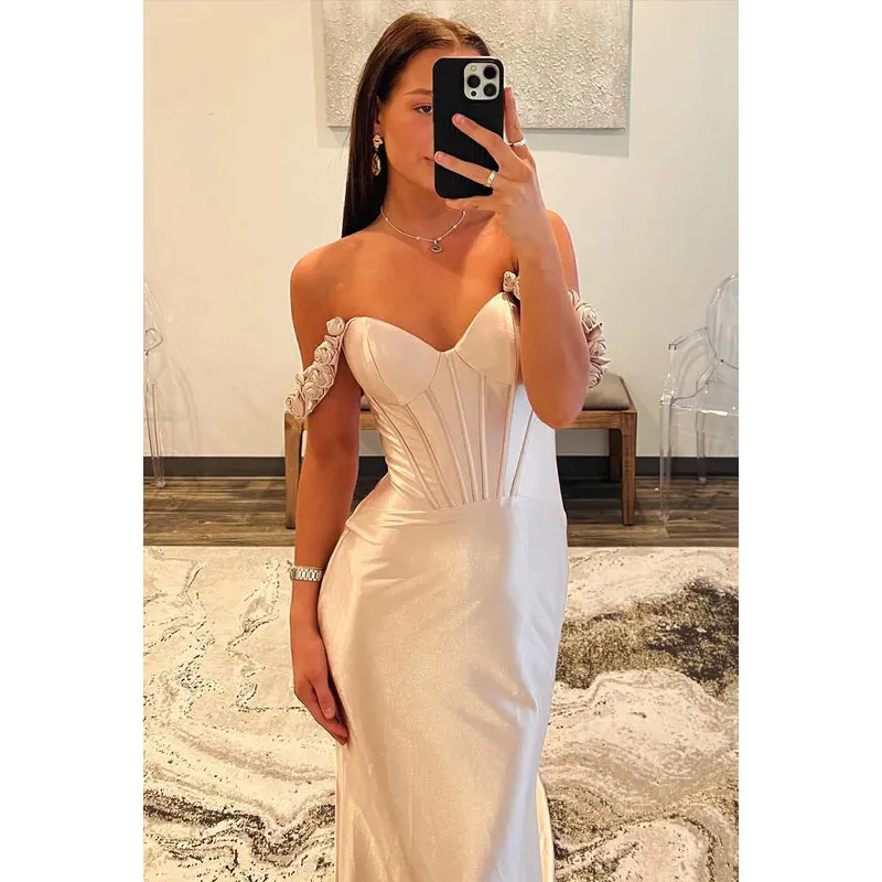 Trumpet/Mermaid Classic Elegant Of-Shoulder Cap Sleeves Satin Party Prom Dress