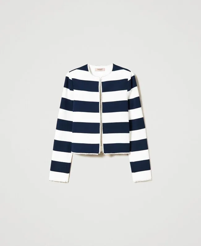 TWS-231TP229A WHT&NAVY CARDIGAN