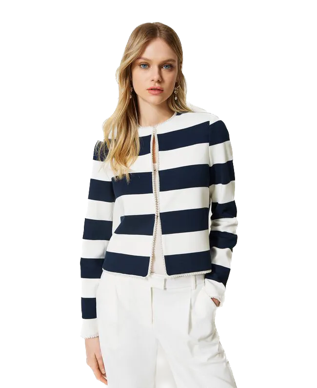 TWS-231TP229A WHT&NAVY CARDIGAN
