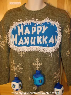 Ugly Christmas Sweater Party Hanukkah Sweater with 3D Dreidels (j200)