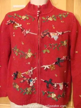 Ugly Christmas Sweater Party Jumper with 3D Bows Clothesline