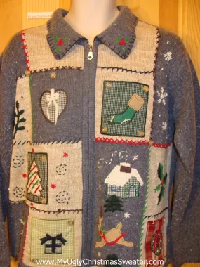 Ugly Christmas Sweater  with Plaid Theme and Reindeer