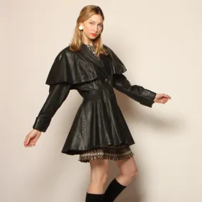 Vintage 80's Avant-Garde Leather Cape Dress Coat