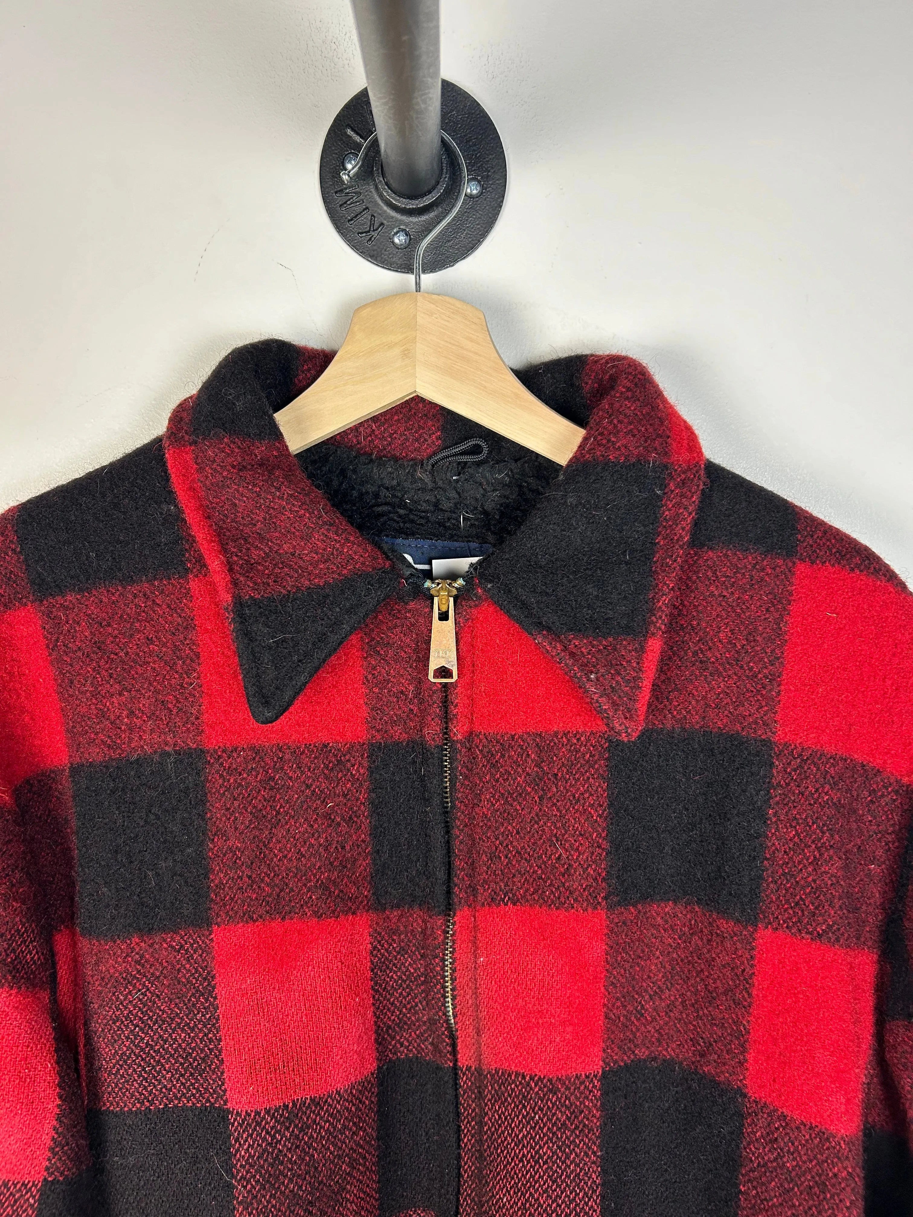 Vintage 80's Woolrich Buffalo Red Plaid Fleece Lined Hunting Jacket
