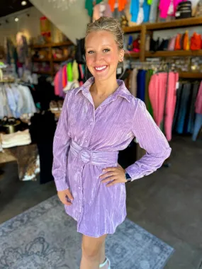 Vivian Lavender Crinkle Velvet Shirt Dress