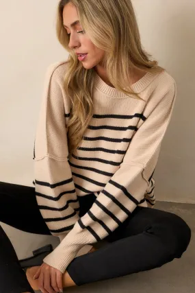 Whispering Woods Beige Stripe Knit Sweater