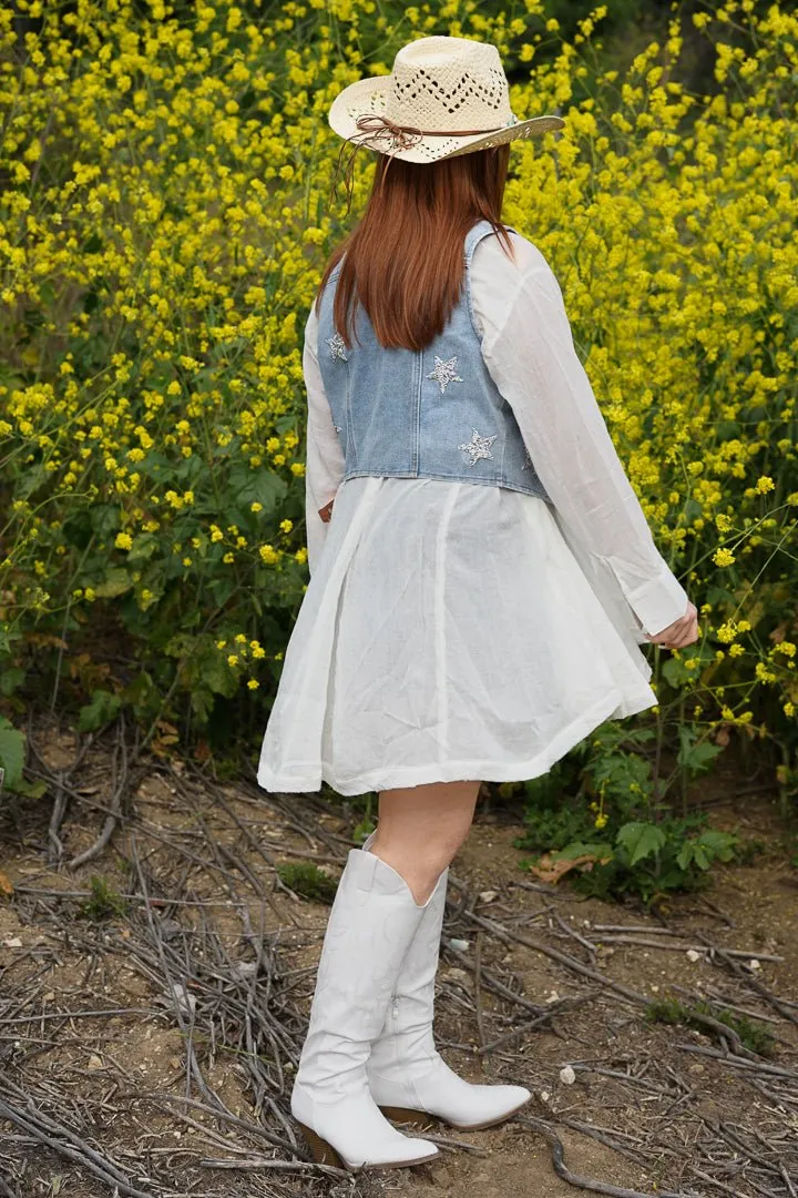 White Semi-Sheer Wide Sweep Paneled Gauze Shirt Dress