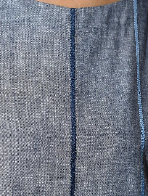Women Blue Cotton Dress with Top Stitch