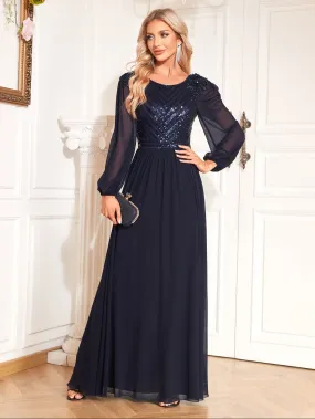 Women Sequined Long Sleeve Evening Dress