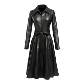Women's Black Nexa Long Classic Leather Coat