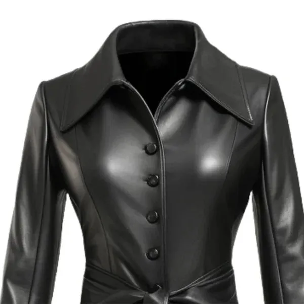 Women's Black Nexa Long Classic Leather Coat