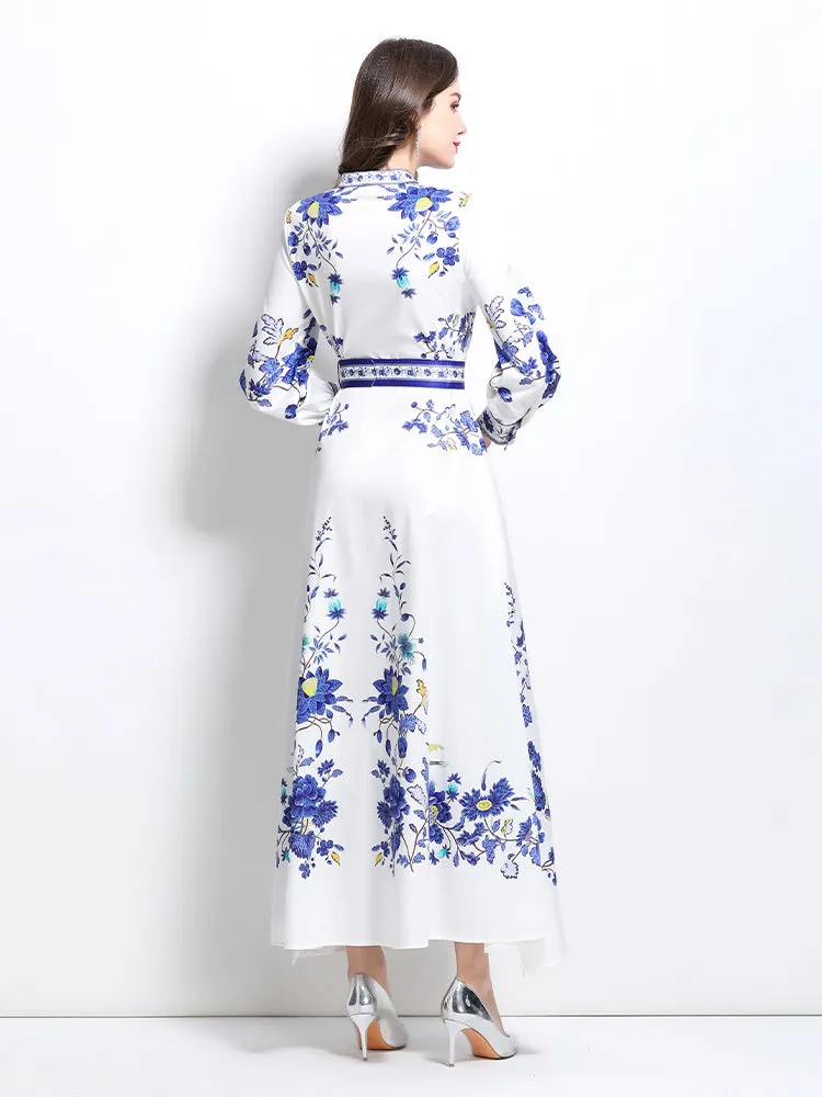 Women's Floral Print Maxi Dress Flowy Split Long Dress