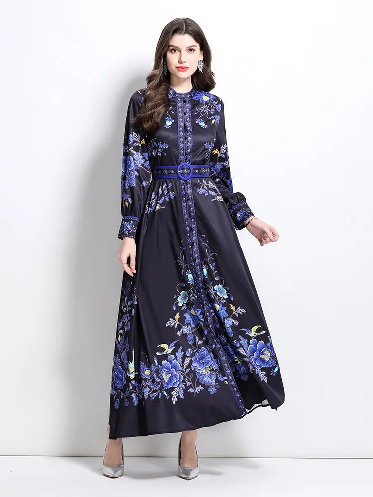 Women's Floral Print Maxi Dress Flowy Split Long Dress