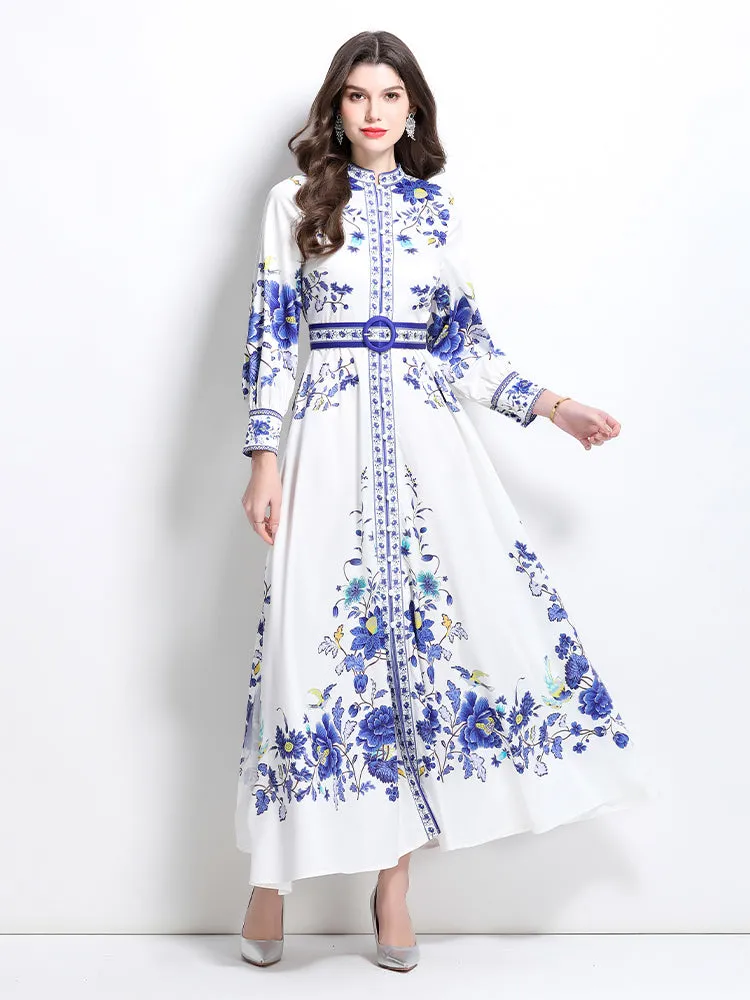 Women's Floral Print Maxi Dress Flowy Split Long Dress