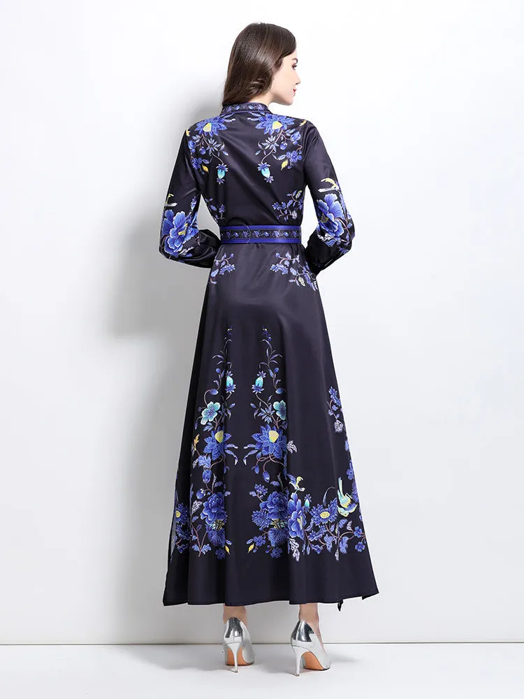 Women's Floral Print Maxi Dress Flowy Split Long Dress