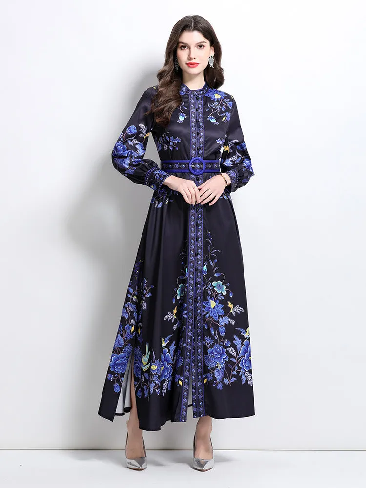 Women's Floral Print Maxi Dress Flowy Split Long Dress