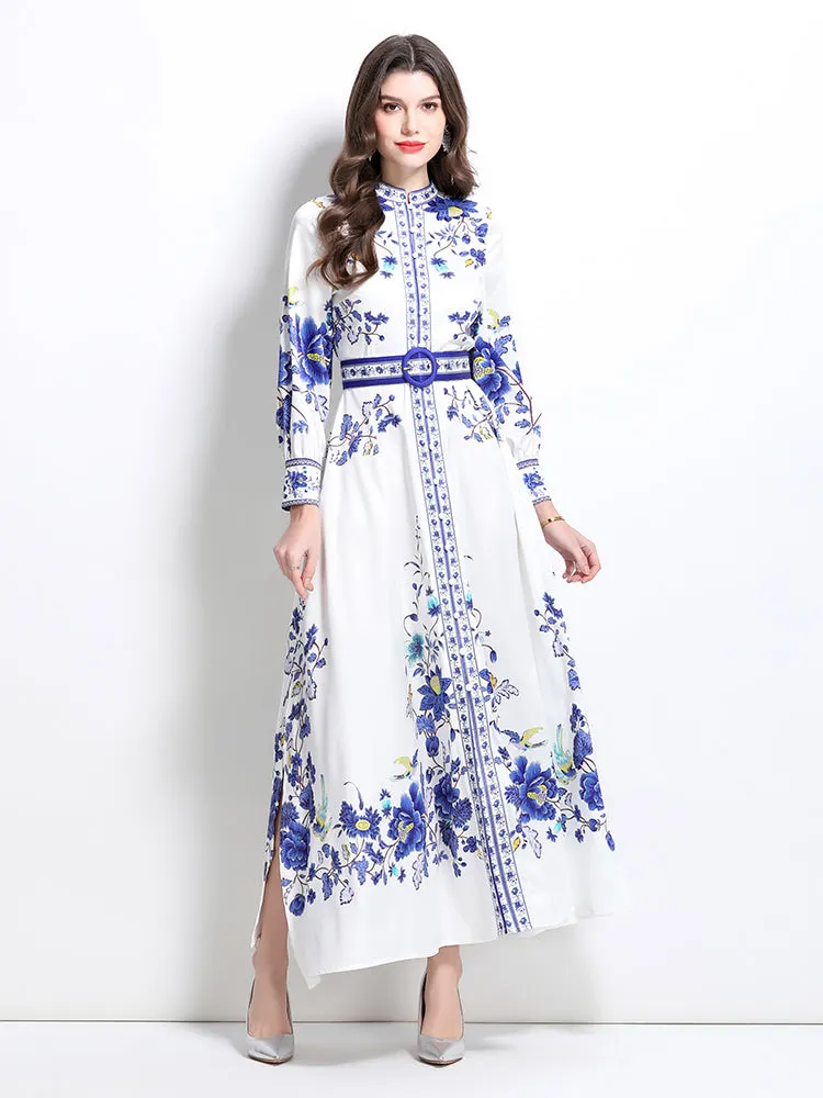 Women's Floral Print Maxi Dress Flowy Split Long Dress