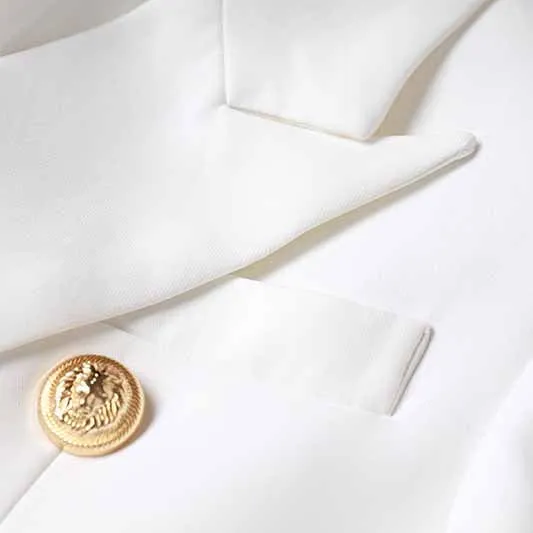 Women's Golden Lion Buttons White Skirts Blazer Suit Jacket   High Waist Skirts Belt Suit