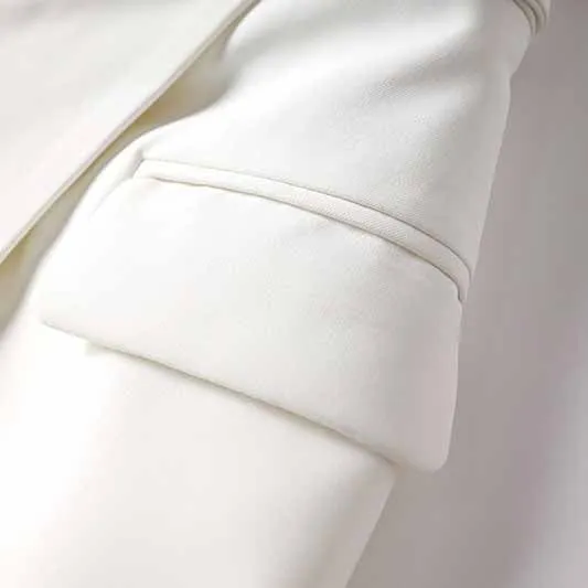 Women's Golden Lion Buttons White Skirts Blazer Suit Jacket   High Waist Skirts Belt Suit