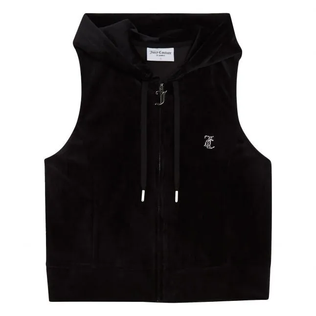 Womens Juicy Couture Black Gilly Velour Hooded Gilet