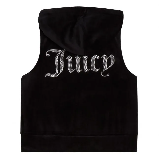 Womens Juicy Couture Black Gilly Velour Hooded Gilet