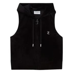 Womens Juicy Couture Black Gilly Velour Hooded Gilet