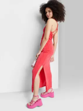 Women's Lace-up Back Maxi Bodycon Dress,Red