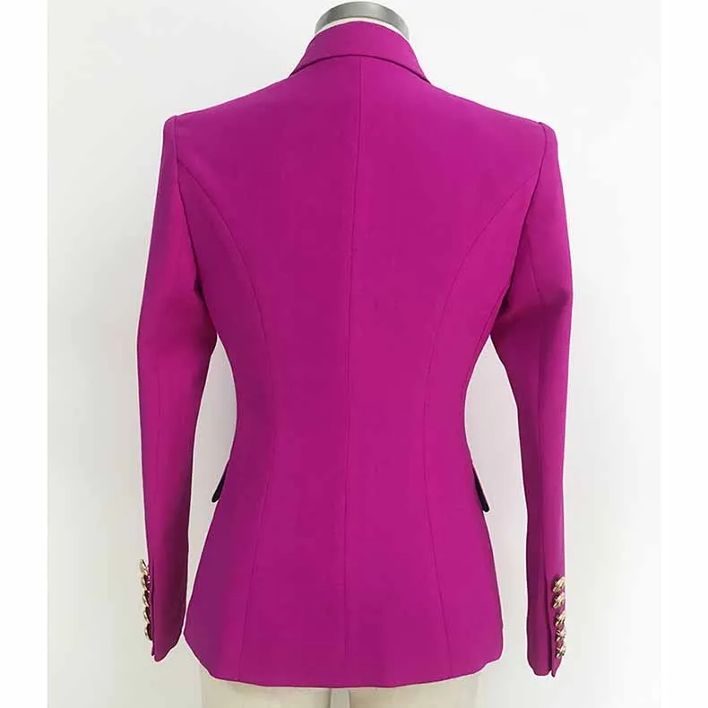 Women's Purple Magenta Luxury Fitted Double Breasted Blazer with Lion Buttons