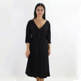 Women's Ribbed Smocked Waist Dress,Black